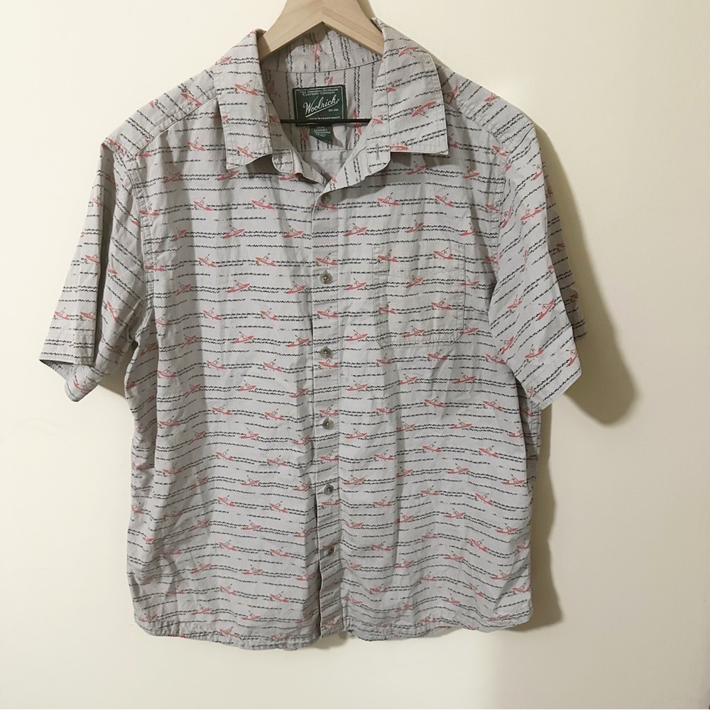 Woolrich Mens Gray Button Up Short Sleeve Shirt Boats Outdoors Size XL
